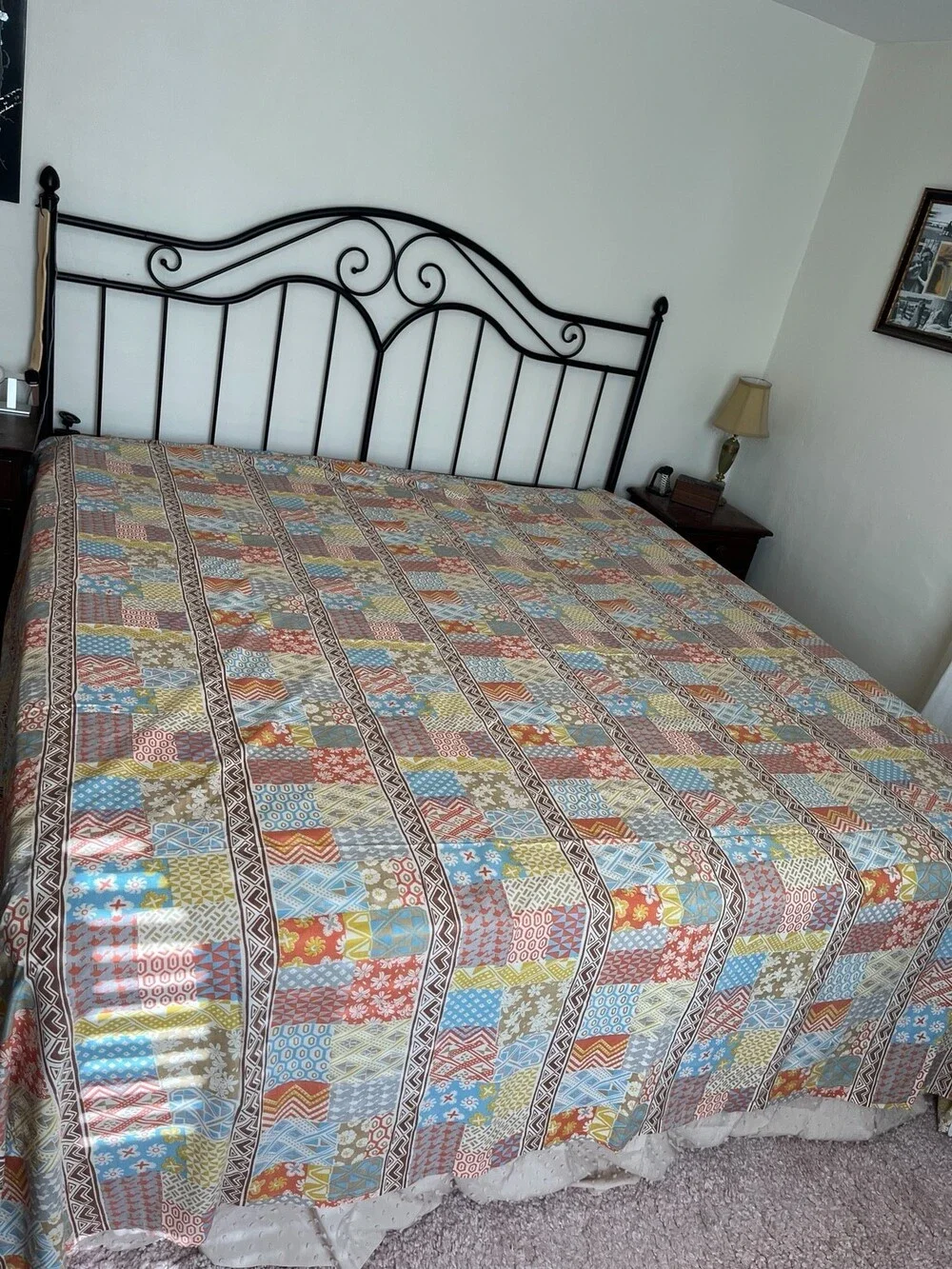 VTG Martex King Flat Sheet Bakuba Geometric Patchwork Stranger Things